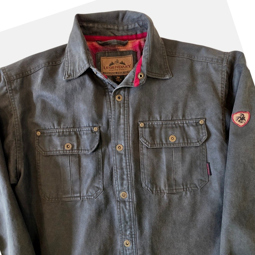 Legendary Whitetails Mens Shirt Jacket Charcoal Grey Waxed Plaid Lined Medium